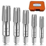 5-teiliges BSP-Rohrgewindebohrer-Set, 1/8 Zoll, 1/4 Zoll, 3/8 Zoll, 1/2 Zoll, 3/4 Zoll 3/4 Zoll BSP Gewindebohrer-Set, Kohlenstoffstahl, Handgewindebohrer-Set für genaue Gewinde,