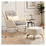 RTHFGHASV Freizeit-Sofa-Schaukelstuhl, Gleitschaukelstuhl mit hoher Rückenlehne, Sessel mit Ottomane für das Wohnzimmer, Schaukelstuhl im Mid-Century-Stil mit Beinen aus M