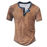Generic T-Shirts für Herren Henley Shirt Sommer V-Ausschnitt Shirt Kurzarm T Shirt Kurzarmshirt Sportshirt Atmungsaktiv Herren Hemden Vintage Casual Muscleshirt Henley Tops Streetw