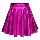 WanWorlder Damen Leder-Optik Bustier Korsett Bauchfrei Wetlook Shirts Kurz Sexy Tanktop Leder Spaghetti BH Top mit Push up Effekt Oberteile Bekleidung für Jeans Rock (A-Heiße Rosa, L)