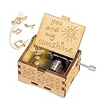 Hölzerne Spieluhr You Are My Sunshine Handkurbel Spieluhren Antike Geschnitzte Musik Box Holz für Geburtstags Valentinstag Weihnachten Geschenk, Holzfarb
