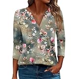 Generisch Damen T-Shirt Halbarm Hemd Ausgefallene Bluse Kurzarm Sommer Tunika Frühjahrsmode 3/4 Ärmel Basics Shirtbluse B