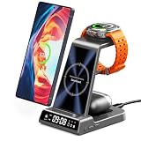 Induktive Ladestation für Samsung, 2025 Upgrade Kabelloses Ladegerät 3 in 1 für Galaxy Watch 8/Ultra/7/6/5, Wireless Charger für Samsung S25 Ultra/S24/S23/S22/Note/Z Fold 6/Z Flip 7/Galaxy Buds 3/