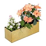 Relaxdays Blumenkasten für Innen, Pflanzkübel, Metall Kübel für Blumentöpfe und Kräuter, rechteckiger Blumenkübel, gold, 13,50 x 40,00 x 12,50