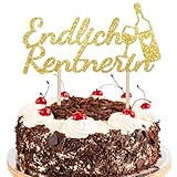 Mezrkuwr Endlich Rentner Cake Topper Rente Deko Kuchen Deko Gold Ruhestand Deko Torte Glitzer Cupcake Topper Papier Glücklichen Ruhestand Party Torten Dek