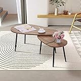 GOLDFAN 2er Set Couchtisch Rund Holz Moderner Wohnzimmertisch Beistelltisch Set Wohnzimmer Holz Tisch Oval Kaffeetisch, B