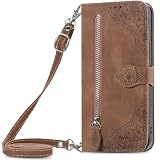 HUANGTAOLI Crossbody Handyhülle für Samsung Galaxy A50, abnehmbarer und verstellbarer 119,4 cm Schultergurt, Kickstand Wallet 7 Kartenfächer und 1 Reißverschlussfach, B