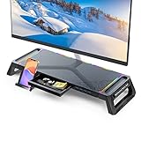 MOOJAY Monitor Ständer für den Schreibtisch Gaming mit 4 USB 3.0 Hub und RGB Licht, Monitor Riser Faltbare Computer Bildschirmerhöhung mit Schublade und Stiftablage, für PC/Laptop/iMac - Schw