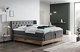 Belanoti EON Boxspringbett 180x200 elektrisch verstellbar 7-Zonen Taschenfederkern Matratze inkl Visco Topper Bett 180x200 mit Motor in der Farbe Anthrazit H2/H3 Polsterbett Motorbett Massivholz E