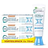 Sensodyne ProSchmelz Repair Whitening Zahncreme, 3x 75ml, tägliche Zahnpasta mit Fluorid, repariert nachweislich durch Säuren geschwächten Zahnschmelz & entfernt Verfärbung