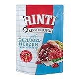 RINTI Kennerfleisch Geflügelherzen | 10 x 400 g | Alleinfutter für ausgewachsene Hunde im Frischebeutel | Getreidefreies Futter mit hohem Fleischanteil | Zur Regulierung der Verdauung