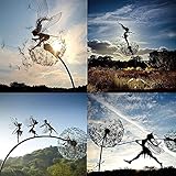 Garten-Silhouette, Fee und Löwenzahn, tanzt zusammen, Skulptur, Gartenfee, Dekoration mit dem Pusteblumen-Motiv, Metallkunst, Elfen-Silhouette, Ornament (4 Stück)