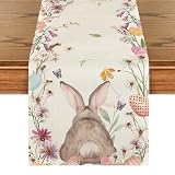 Artoid Mode Blume Hase Osterei Ostern Tischläufer, Waschbar Modern Frühling Küche Esstisch Dekoration für drinnen und draußen Urlaub Party Wohnzimmer Dekor 40 x 140