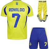 metekoc NASSR Riyadh Al 2024/2025 Heim #7 Football Fußball Kinder Trikot Shorts Socken Geschenk Set Jugendgrößen (Gelb/Blau,28)