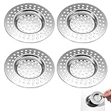 4 Stück Abflusssieb Edelstahl, Löcher Waschbecken Sieb, Abflusssieb Dusche, Waschbecken Sieb aus Edelstahl, Haarsieb Dusche, Abfluss Sieb