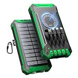 Solar Powerbank 26800mAh mit 4 Kabeln, Wireless Solar Powerbank USB-C 15W Schnellladung 6 Ausgänge 3 Eingänge für Handy Tablets, Wasserdichtes Solar Ladegerät Externer Akku mit Taschenlampe, Karab