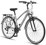 Licorne Bike Premium Trekking Bike in 28 Zoll - Fahrrad für Jungen, Mädchen, Damen und Herren - Shimano 21 Gang-Schaltung - Mountainbike - Crossbike - Life-L-V - Grau/Schw
