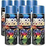 DECO COLOR 6er Sparpack Lackspray BLAU 400ml - Sprühlack mit Effekt für z.B. KFZ, Fahrrad (6 Dosen Lackspray Blau mit Metallic-Effekt)