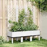 Pflanzkübel mit RanKilogrammitter Weiß 120x40x142 cm aus Polypropylen, Pflanzkübel mit Rattanoptik und erhöhtem Design sowie Pflanzkasten mit Rankhilfe aus langlebigem Polypropy