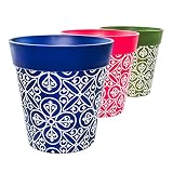 Hum Flowerpots, 22 cm, 3er-Set, in Verschiedenen Farben und Mustern, Blumentöpfe aus Kunststoff für Drinnen und Draußen, Mehrfarbig Marokk