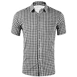 Sommerhemden Kurzarm,Kariert Hemden Herren Kurzarm Rot Blau Oktoberfest Freizeithemd Casual Regular Fit Trachtenhemd Leinenhemd Sommerhemd Trachtenhemd Kurzarm Outdoor Button Down Hemd Schwarz L