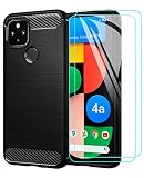 TesRank Google Pixel 4a 5G Hülle + 2 Stück Schutzfolie 9H Schutzglas, Weiche kohlefaser Handyhülle [Shock Absorption] Kratzfest Schutzhülle Case für Google Pixel 4a 5G-Schw