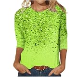 Ybing Sale Angebote 3/4 Ärmel Pullover Damen Glitzer Druck Langarmshirt Casual Rundhals Bluse Leichte Langarm Tshirt Locker Pulli Dünne Longsleeve Oberteile Teenager Mädchen B