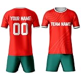 Davcielaora Custom Portugal Football Kits - Jungen Outfits 3-15 Jahre - Nr. 7 Fußballtrikot Set für Kind und Erwachsene - Portugal Trikot - Fußball Training Shirts Shorts Activewear, rot, grün, L