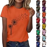 Damen-T-Shirt, Rundhalsausschnitt, übergroß, Sommer-T-Shirt, kurzärmelig, lässig, locker, Löwenzahn-Druck, Tunika, leichte Blusenkleidung, grau, XL