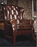 Phoenixarts Chesterfield Vintage Ledersessel Braun Schwarz Echtleder Ohrensessel Design Clubsessel Lounge Sessel (braun)