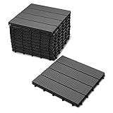 SAM WPC-Fliesen, 30x30 cm, Farbe Anthrazit, 11er Spar Set für 1m², Gartenfliesen mit Klick-System, Bodenbelag mit Drainage, Balkonfliesen/Terrassenfliesen/Klick