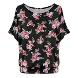 Übergroßes Damen-T-Shirt mit Fledermausärmeln kurzen Ärmeln Satin Shirt D