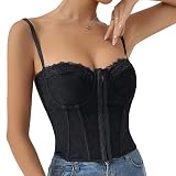 Haibang Corsage Damen Punk Blumenspitze Bustier Korsett Sexy Spaghettiträger Crop Top Spitze Push Up Bralette Shapewear Party Club Tank Weste C