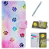 Kompatibel mit Samsung Galaxy J3 2017 Handyhülle Leder Handytasche,Flip Case mit Bunt Muster Schutzhülle Brieftasche Magnet Kartenfächer Lederhülle Kratzfest Tasche Bookstyle Klapphülle,Fußabdruck