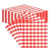 UOCAI 40Stück Kariert Papier Serviette Cocktail Karierte Serviette Einweg Rot Kariert Servietten, Servietten Rot Weiß, Plaid Napkins, Oktoberfest Deko, Geeignet für Restaurants Bars und Picknickparty