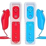 TechKen Controller für Wii mit Motion Plus und Wii Nunchuck Controller Wii Fernbedienung Nunchuk Kontroller Wii Vernbedinung Remote Plus Controller Ersatz für Wii/WiiU (Blue&red)