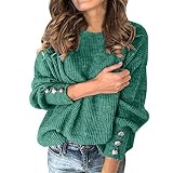 Damen Strickpullover Elegant Pullover Langarm Pulli Oversize Einfarbige Mode Freizeit Locker Fall Winter Oberteile Stricktops Rundhals Strickpulli für Frauen Teenager M