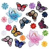 Heyu-Lotus 20 Stück Patches zum Aufbügeln,Aufbügeln Blumen Schmetterling, Bügelflicken Set, Aufnäher Patches Sticker Geeignet für Kinder DIY T-Shirt Jeans Kleidung Taschen Flick