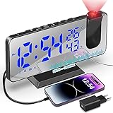TAKRINK Projektionswecker Radiowecker mit 4 Stufen Bildschirmhelligkeit Digitalwecker mit Temperatur Wecker mit Projektion Dual-Alarm 12 / 24H USB