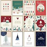 BIROYAL 12er Weihnachtskarten mit Umschlag set - Weihnachtsbaum Karte Weihnachten, 300 g/m² Christmas Card - A6 Klappkarten Frohe Weihnachtskarte, Grußkarten Weihnachten für Kinder, Familie & F