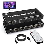 8K HDMI 2.1 Switch Splitter 4K 120Hz HDMI Umschalter 5 In 1 Out - 5 Port HDMI Switcher Schalter Auto HDMI Selector 8K 60Hz mit IR Fernbedienung