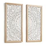 JUJOYBD Holz Ornament Wandbild Groß Wanddeko Wanddekoobjekt 57x57cm Bohostyle Wand Dekoration Holzbild zum Hängen oder Stellen Wohnzimmerdeko, Shabby W