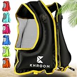 Khroom aufblasbare Schwimmhilfe Schwimmweste Erwachsene | 150-210 cm Körpergröße, bis 100 kg | Auftriebsweste Schnorchelweste ab Jugendliche | Schnorcheln, Kajakfahren und SUP (V2 Schwarz)