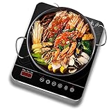 Aobosi Induktionskochfeld, tragbarer Induktionsherd, modische schwarze Kristallglasscheibe, LCD-Sensor-Touch, 10 Temperatur- und Leistungsstufen (200 W bis 2000 W), 3-Stunden-Timer,