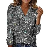 Tunika Damen Elegant Pailletten Oberteil Festlich Party Bluse Glitzer Shirt Langarm Lässig Rundhals Oberteile Langarmshirt Große Größen Glitzertop Blusenshirt Samtshirt Mit G