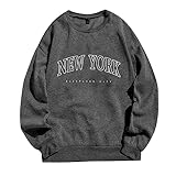 MKIUHNJ Lässige, langärmlige Damen-T-Shirts mit Grafik, Rundhalsausschnitt, Sweatshirts, Pullover-Oberteile für Damen Fleecejacke Schwarz Sweatshirts Für Damen Große Größ