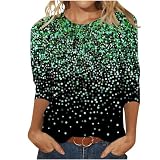 Keepink Oberteile in Übergröße für Damen, Größe 36-50, Rundhalsausschnitt, 3/4-Ärmel, Glitzer, Farbverlauf, T-Shirts, elegant, lässig, lockere Blusen, Y2K, Ausgehen, Shirts, elegante Tunika-Pullover,