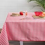 Homemaison - Tischdecke, rechteckig, Vichy-Karo, Rot und Weiß, Polyester, schmutzabweisend, knitterfrei, ideal für Küche oder Esszimmer, 145 x 240 cm, Mehrfarbig