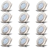 B.K.Licht - 12er Set LED Einbaustrahler 230V schwenkbar, warmweiße Lichtfarbe, Lochmass 68mm, flach, LED Spot, Deckenspots, LED Spots, Einbauleuchten, Einbauspots LED, 82x30 mm, Matt-Nick