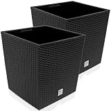 Deuba® 2X Blumentopf 65L 40x40x41cm Rato Low Innentopf Mit Griffen Wetterfest Rattanoptik Pflanzkasten Übertopf Pflanzkübel Blumenkasten Q